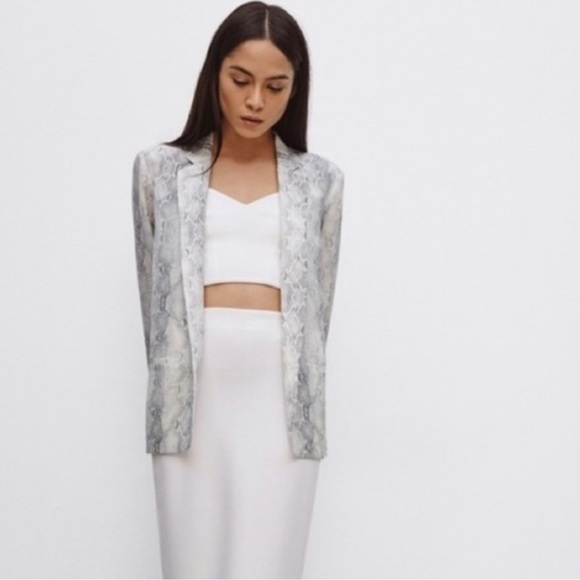 Babaton Aritzia 100% Silk Gray Snake Python Print Blazer size 6 Preppy - Picture 2 of 9